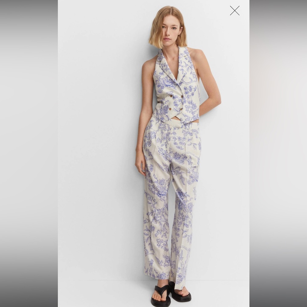 MANGO Linen Printed Top Vest